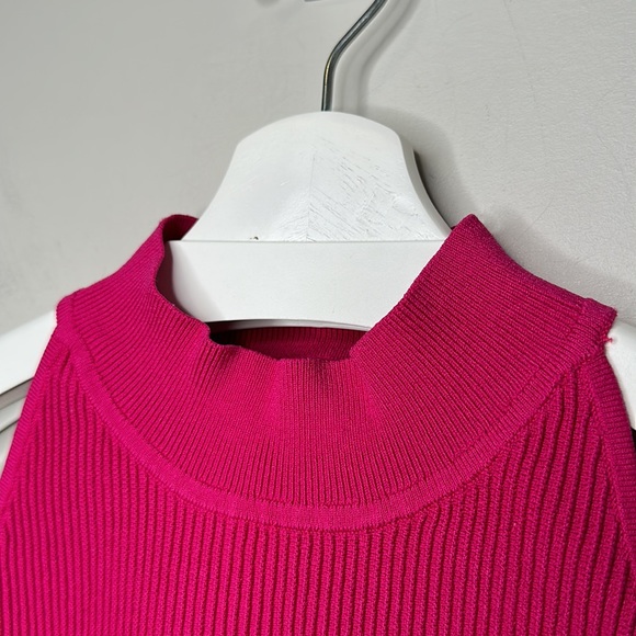 Aritzia Babaton Hot Pink Sculpt Knit Mockneck Halter Crop Top - Picture 4 of 14